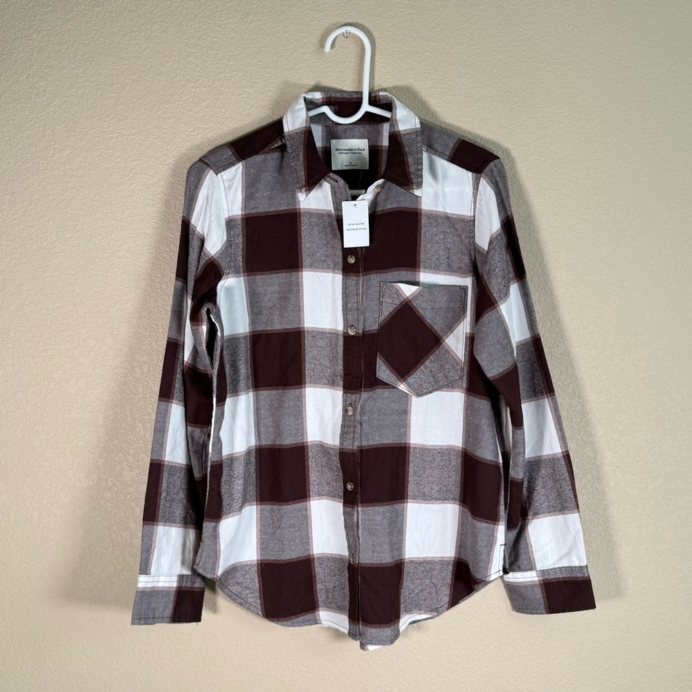 Abercrombie & Fitch Brown and White Plaid Button Down Flannel Shirt - Picture 1 of 7